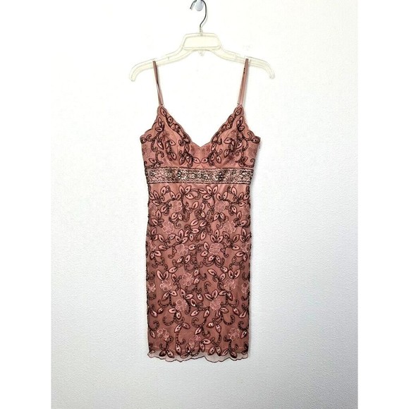 Sue Wong Nocturne Women's Beaded Mini Dress Pink Size 4 Scalloped Lined V-Neck - Picture 2 of 10